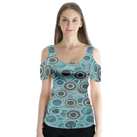Abstract Aquatic Dream Butterfly Sleeve Cutout Tee  by Ivana