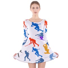 Sport Player Playing Long Sleeve Velvet Skater Dress by Mariart