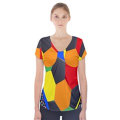 Team Soccer Coming Out Tease Ball Color Rainbow Sport Short Sleeve Front Detail Top by Mariart