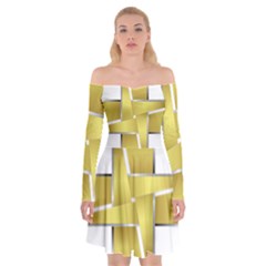 Logo Cross Golden Metal Glossy Off Shoulder Skater Dress by Nexatart