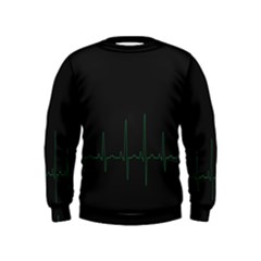 Heart Rate Line Green Black Wave Chevron Waves Kids  Sweatshirt by Mariart