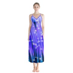 Neon Light Line Vertical Blue Chiffon Maxi Dress by Mariart