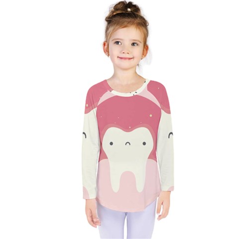 Sad Tooth Pink Kids  Long Sleeve Tee by Mariart
