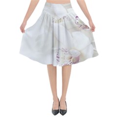 Orchids Flowers White Background Flared Midi Skirt by Nexatart