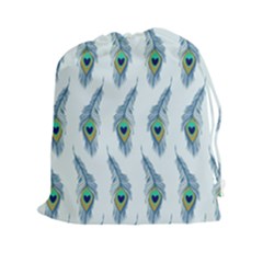 Background Of Beautiful Peacock Feathers Drawstring Pouches (xxl) by Nexatart