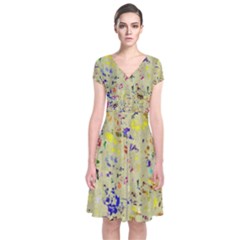 Paint Strokes On A Wood Background               Short Sleeve Front Wrap Dress by LalyLauraFLM