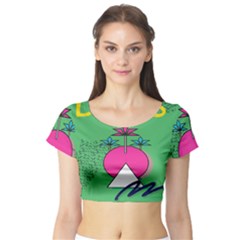 Behance Feelings Beauty Local Polka Dots Green Short Sleeve Crop Top (tight Fit) by Mariart