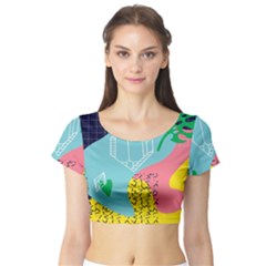 Behance Feelings Beauty Waves Blue Yellow Pink Green Leaf Short Sleeve Crop Top (tight Fit) by Mariart