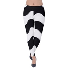 Lokki Cotton White Black Waves Velvet Leggings by Mariart