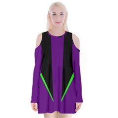Rays Light Chevron Purple Green Black Line Velvet Long Sleeve Shoulder Cutout Dress by Mariart