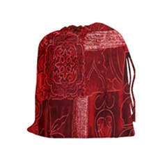 Red Background Patchwork Flowers Drawstring Pouches (extra Large) by BangZart