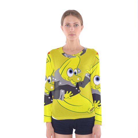 Funny Cartoon Punk Banana Illustration Women s Long Sleeve Tee by BangZart