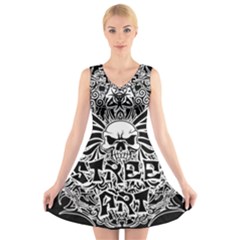 Tattoo Tribal Street Art V-neck Sleeveless Skater Dress by Valentinaart
