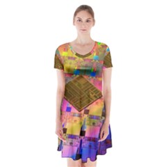 Technology Circuit Pentium Die Short Sleeve V-neck Flare Dress by BangZart