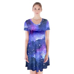 Galaxy Short Sleeve V-neck Flare Dress by Kathrinlegg