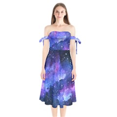 Galaxy Shoulder Tie Bardot Midi Dress by Kathrinlegg