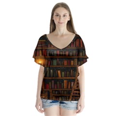 Books Library Flutter Sleeve Top by BangZart