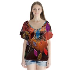 Colorful Leaves Flutter Sleeve Top by BangZart