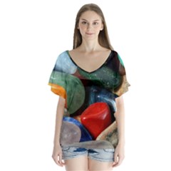 Stones Colors Pattern Pebbles Macro Rocks Flutter Sleeve Top by BangZart