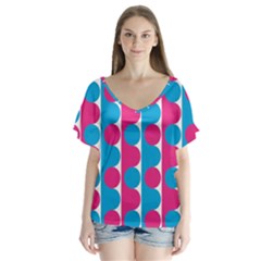 Pink And Bluedots Pattern Flutter Sleeve Top by BangZart
