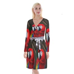Scarlet Macaw Bird Long Sleeve Velvet Front Wrap Dress by BangZart