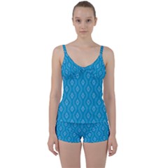 Blue Ornamental Pattern Tie Front Two Piece Tankini by TastefulDesigns