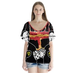 Nuclear Explosion Trump And Kim Jong Flutter Sleeve Top by Valentinaart