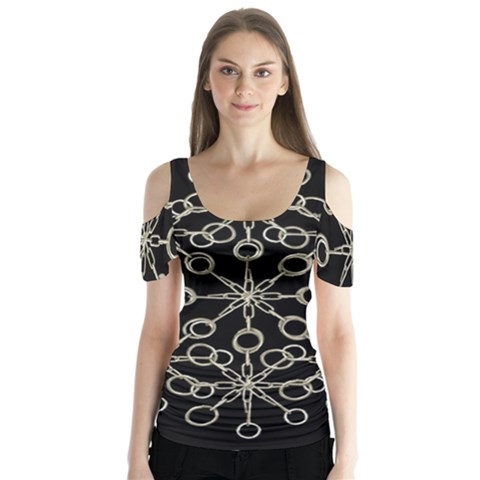 Ornate Chained Atrwork Butterfly Sleeve Cutout Tee  by dflcprints