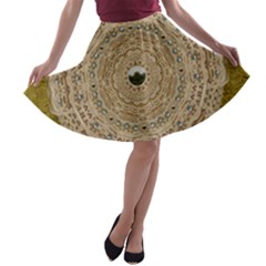 Golden Forest Silver Tree In Wood Mandala A-line Skater Skirt by pepitasart