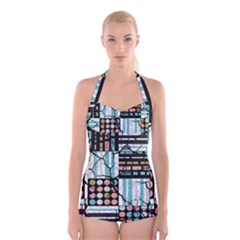 Distressed Pattern Boyleg Halter Swimsuit  by linceazul