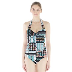 Distressed Pattern Halter Swimsuit by linceazul