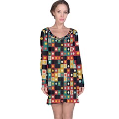 Colors On Black Long Sleeve Nightdress by linceazul