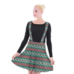 Ethnic Geometric Pattern Suspender Skater Skirt by linceazul