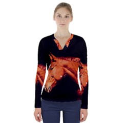 Horse V-neck Long Sleeve Top by Valentinaart