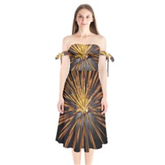 Pyrotechnics Thirty Eight Shoulder Tie Bardot Midi Dress by Nexatart