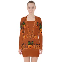 Halloween V-neck Bodycon Long Sleeve Dress by Valentinaart