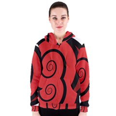 Double Spiral Thick Lines Black Red Women s Zipper Hoodie by Mariart