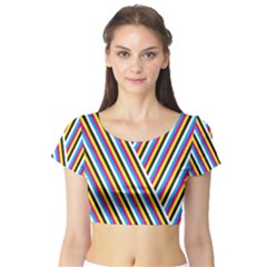 Lines Chevron Yellow Pink Blue Black White Cute Short Sleeve Crop Top (tight Fit) by Mariart