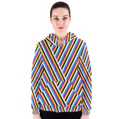 Lines Chevron Yellow Pink Blue Black White Cute Women s Zipper Hoodie by Mariart