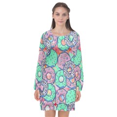 Donuts Pattern Long Sleeve Chiffon Shift Dress  by ValentinaDesign