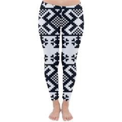 Model Traditional Draperie Line Black White Triangle Classic Winter Leggings by Mariart