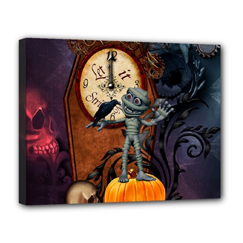 Funny Mummy With Skulls, Crow And Pumpkin Canvas 14  X 11  by FantasyWorld7