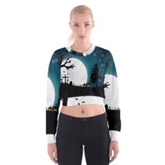 Halloween Landscape Cropped Sweatshirt by Valentinaart