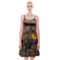 Mont St Michel Sunset Island Church Spaghetti Strap Velvet Dress by Nexatart
