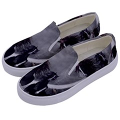 Awesome Wild Black Horses Running In The Night Kids  Canvas Slip Ons by FantasyWorld7