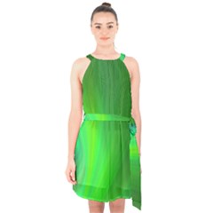 Green Background Abstract Color Halter Collar Waist Tie Chiffon Dress by Nexatart