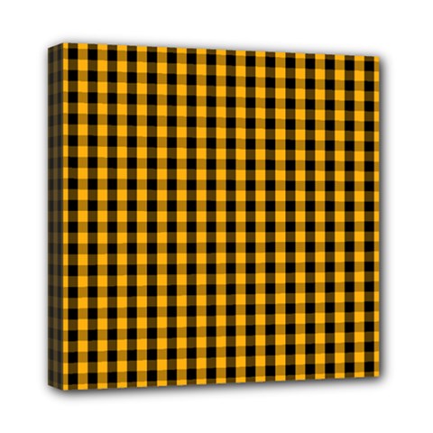 Pale Pumpkin Orange And Black Halloween Gingham Check Mini Canvas 8  X 8  by PodArtist