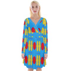 Ovals And Stripes Pattern                               Long Sleeve Front Wrap Dress by LalyLauraFLM