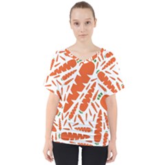 Carrots Fruit Vegetable Orange V-neck Dolman Drape Top by Mariart