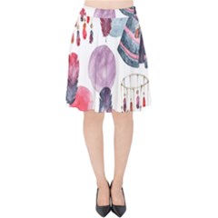Boho Tribal Watercolor White Pattern Velvet High Waist Skirt by paulaoliveiradesign